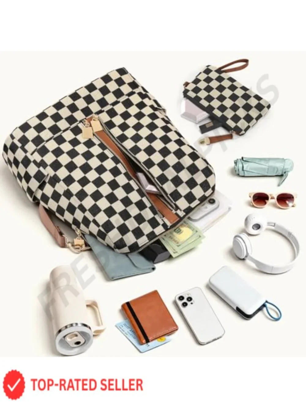 Canvas PU Leather Checkered Backpack Purse for Women, Fashion Travel Daypack